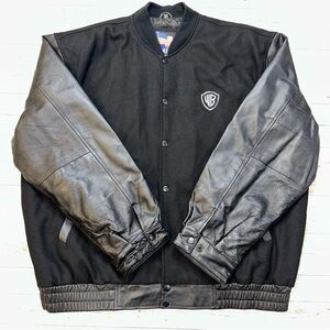 Warner Bros. Black Leather Sleeve Varsity Jacket